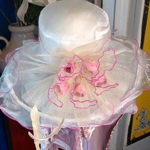 Elegant White and Pink Floral Hat Derby Mother's Day!